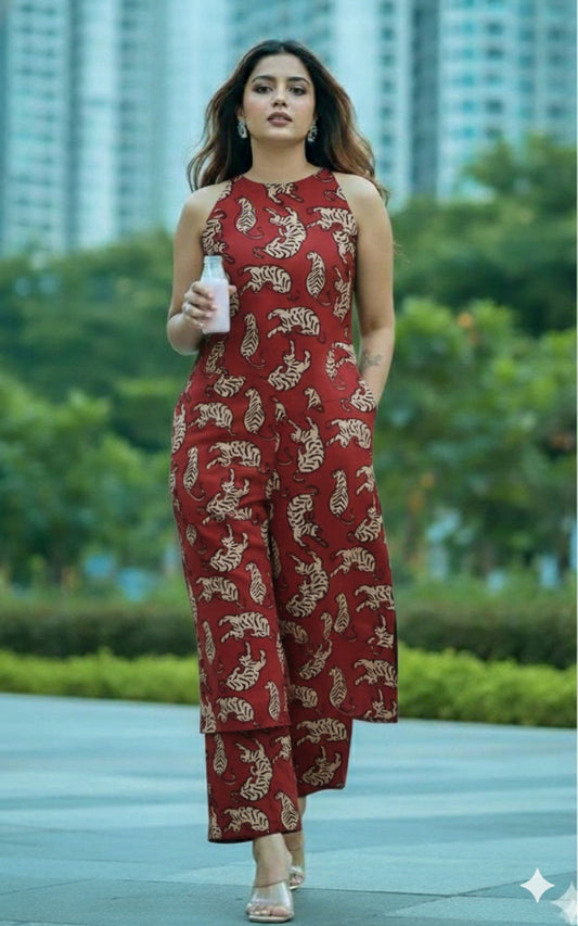 Trending Handblock Halter Neck Kurta Plazo Set in Pure Jaipuri Cotton – House of the Handblock