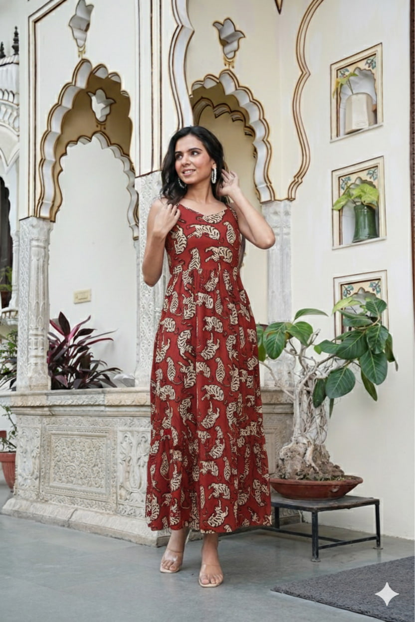 Women's Handblock Bagru Cotton Dress – Stylish & Breathable