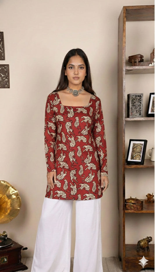 Corset Style Full-Sleeveless Handblock Cotton Kurta | Corsets By House of the Handblock