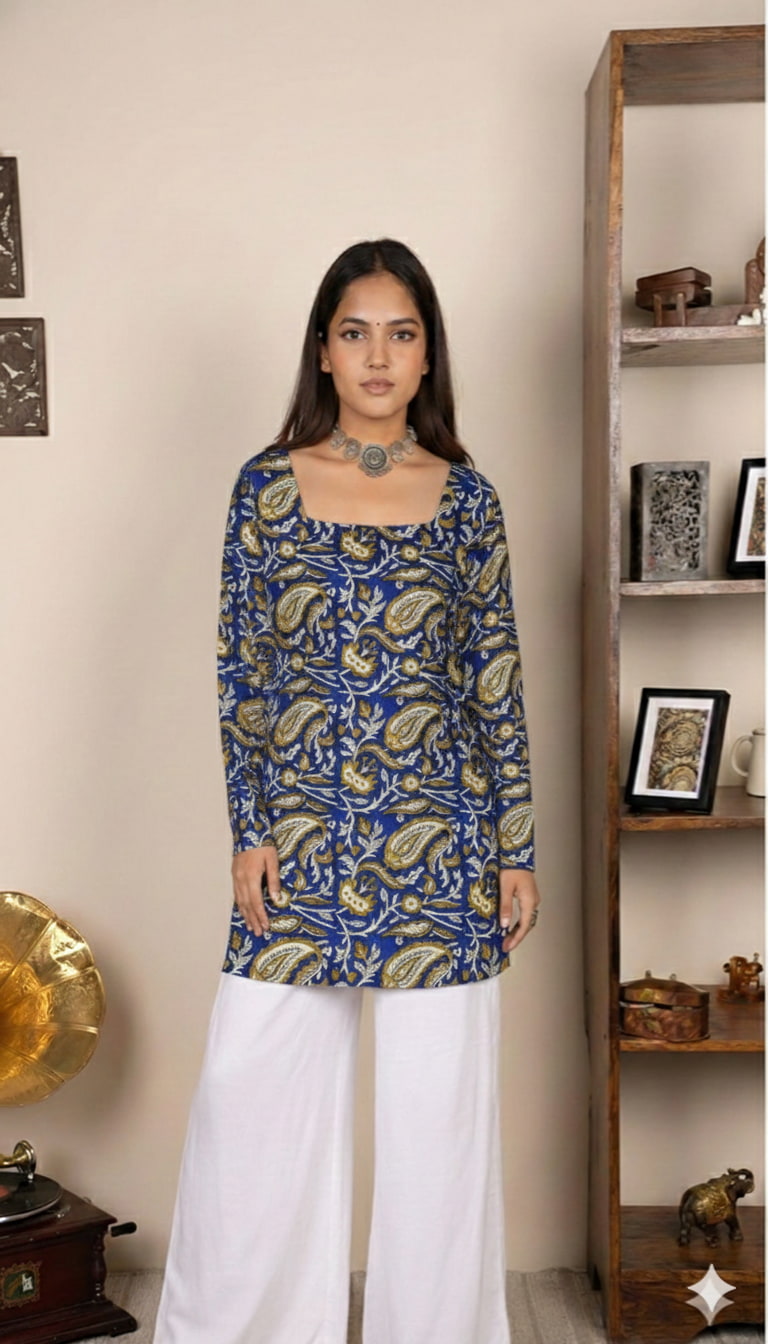 Corset Style Full-Sleeveless Handblock Cotton Kurta | Corsets By House of the Handblock