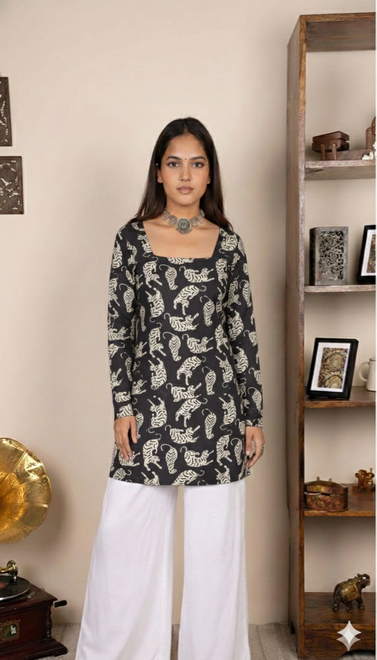 Corset Style Full-Sleeveless Handblock Cotton Kurta | Corsets By House of the Handblock