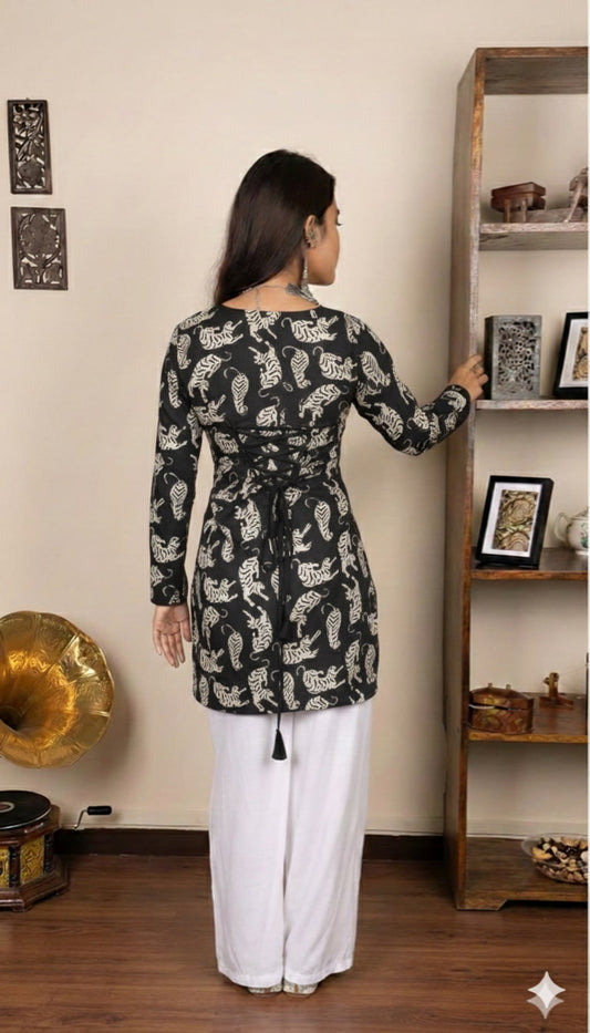 Corset Style Full-Sleeveless Handblock Cotton Kurta | Corsets By House of the Handblock