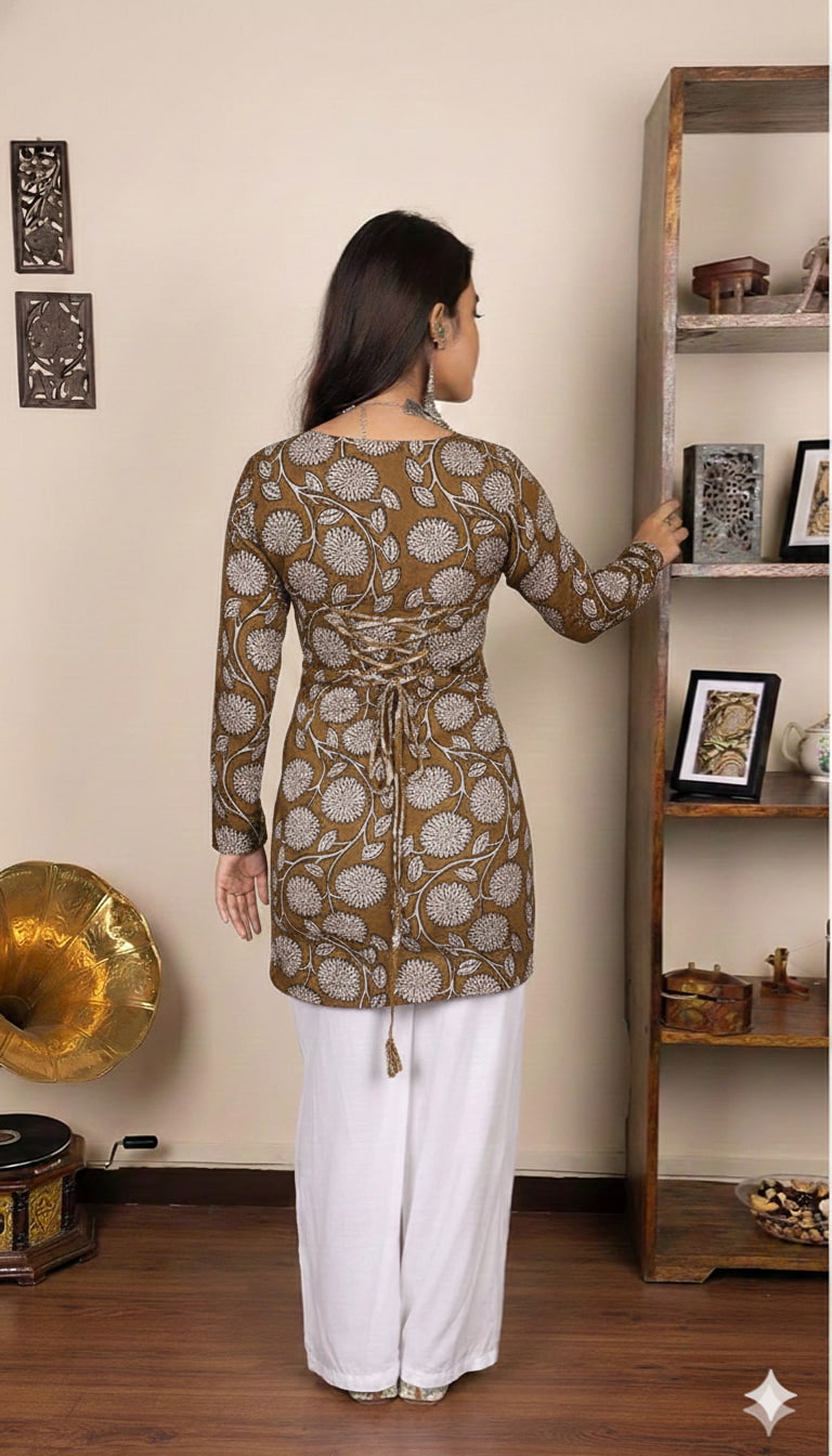 Corset Style Full-Sleeveless Handblock Cotton Kurta | Corsets By House of the Handblock