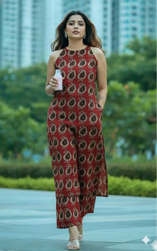 Trending Handblock Halter Neck Kurta Plazo Set in Pure Jaipuri Cotton – House of the Handblock