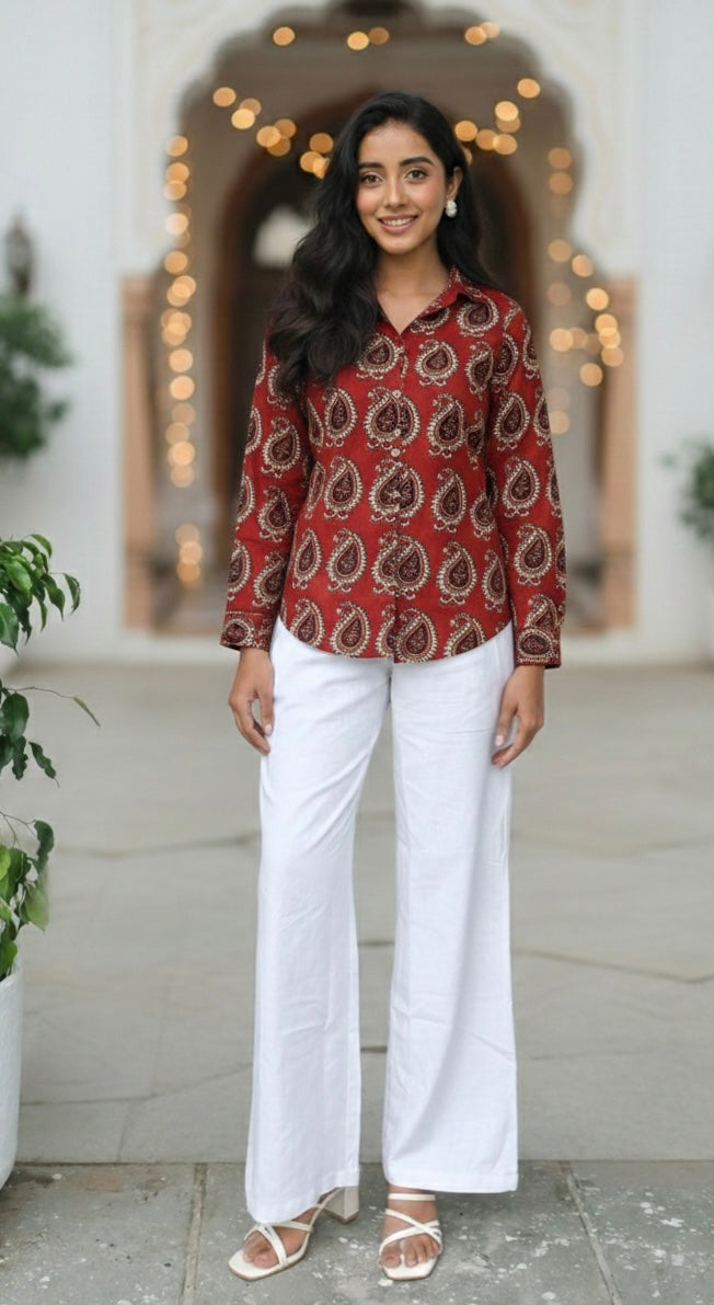 Summer Special Handblock Cotton Shirt with Adjustable Back Strings – House of the Handblock