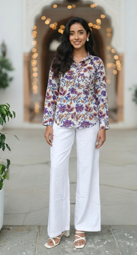 Summer Special Handblock Cotton Shirt with Adjustable Back Strings – House of the Handblock