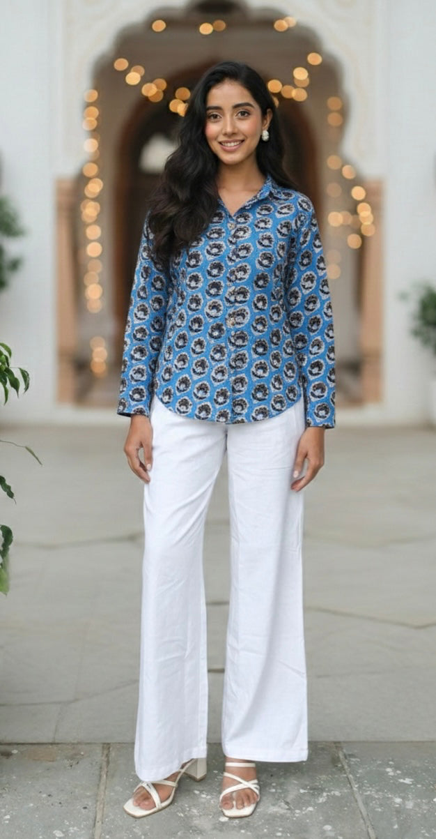 Summer Special Handblock Cotton Shirt with Adjustable Back Strings – House of the Handblock