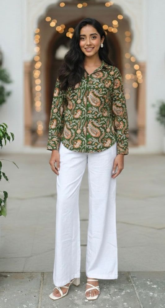 Summer Special Handblock Cotton Shirt with Adjustable Back Strings – House of the Handblock