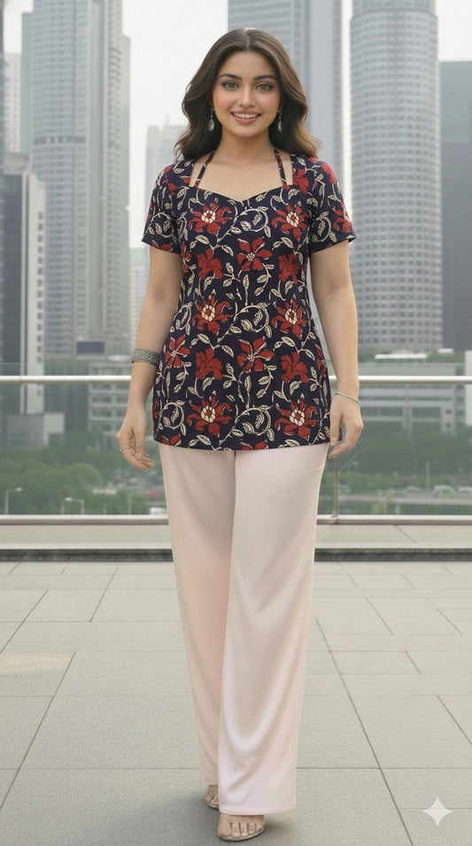 Trending Laila Corset in Pure Handblock Cotton | Adjustable Back Lace & Neck Tie | Sizes XS to 7XL | Handmade by House of the Handblock Jaipur