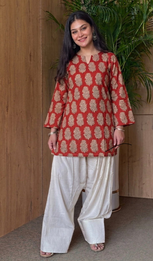 Handblock Printed Pure Cotton Corset Kurti with V-Cut Neck & Back String | Bell Sleeves | XS to 7XL | House of the Handblock Jaipur