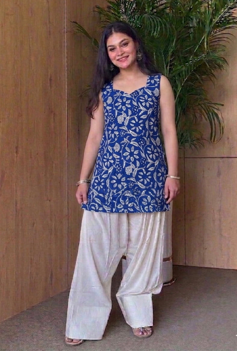 Handblock Printed Pure Cotton Sleeveless Corset Kurti | Sweetheart Neck | Back String Detail | XS to 7XL | House of the Handblock Jaipur