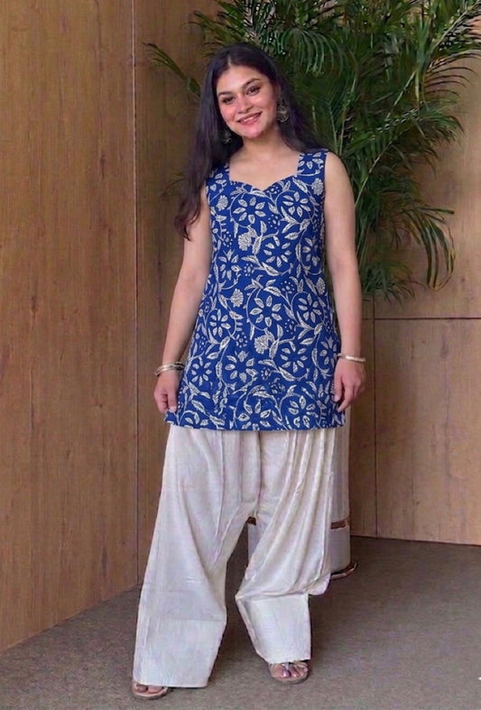 Handblock Printed Pure Cotton Sleeveless Corset Kurti | Sweetheart Neck | Back String Detail | XS to 7XL | House of the Handblock Jaipur