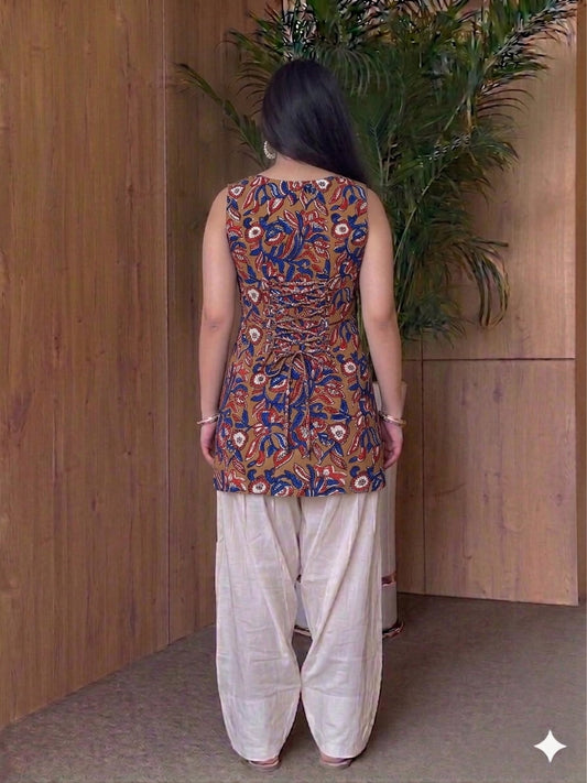 Handblock Printed Pure Cotton Sleeveless Corset Kurti | Sweetheart Neck | Back String Detail | XS to 7XL | House of the Handblock Jaipur