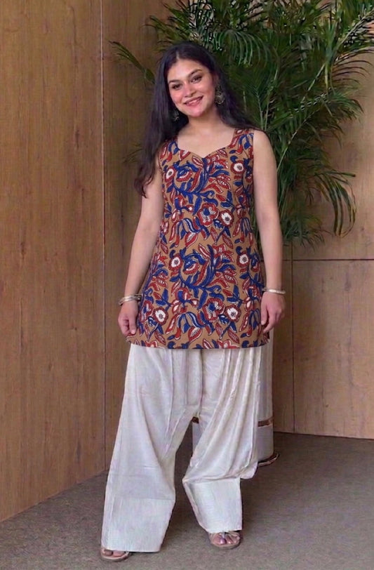 Handblock Printed Pure Cotton Sleeveless Corset Kurti | Sweetheart Neck | Back String Detail | XS to 7XL | House of the Handblock Jaipur