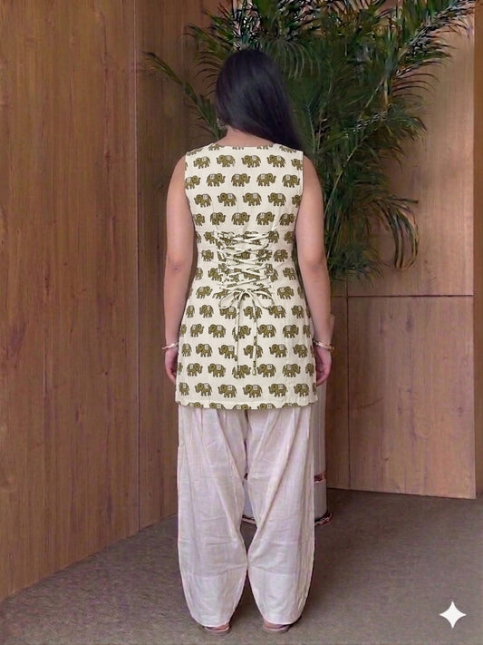 Handblock Printed Pure Cotton Sleeveless Corset Kurti | Sweetheart Neck | Back String Detail | XS to 7XL | House of the Handblock Jaipur