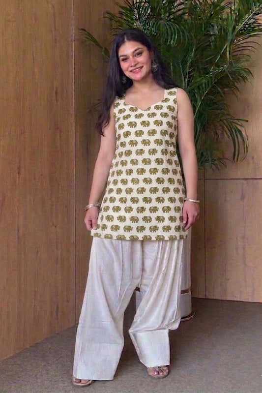 Handblock Printed Pure Cotton Sleeveless Corset Kurti | Sweetheart Neck | Back String Detail | XS to 7XL | House of the Handblock Jaipur