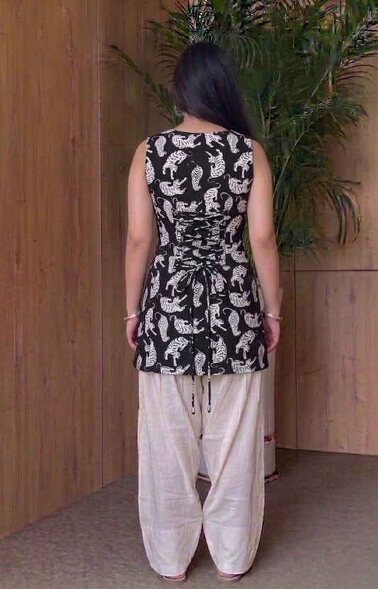 Handblock Printed Pure Cotton Sleeveless Corset Kurti | Sweetheart Neck | Back String Detail | XS to 7XL | House of the Handblock Jaipur