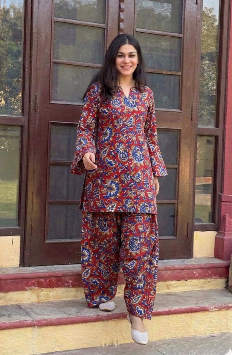 Handblock Printed Farsi Salwar Kurta Set | Pure Cotton Natural Dyes | Corset Back | Bell Sleeves | Sizes XS to 7XL | House of the Handblock Jaipur