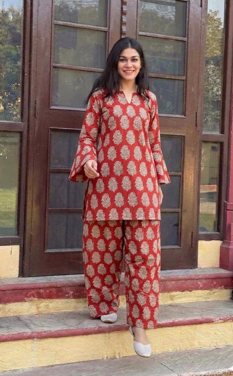 Handblock Printed Farsi Salwar Kurta Set | Pure Cotton Natural Dyes | Corset Back | Bell Sleeves | Sizes XS to 7XL | House of the Handblock Jaipur