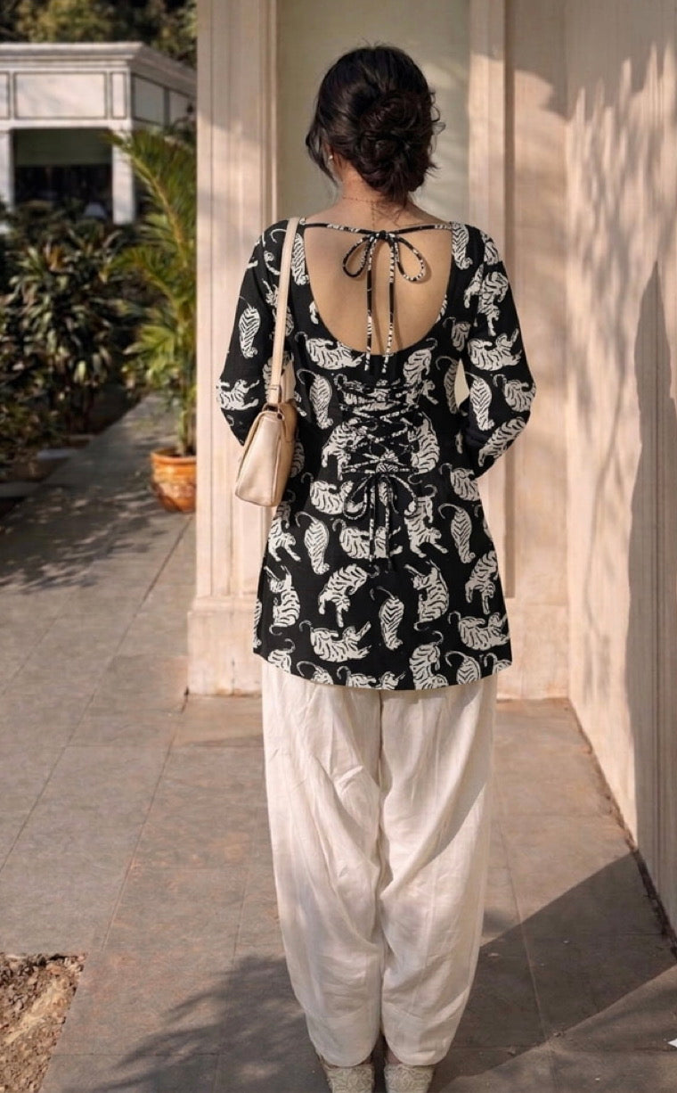 House of the Handblock Jaipur Handblock Printed Pure Cotton Corset Kurti | U Neck Deep Back with String | XS to 6XL