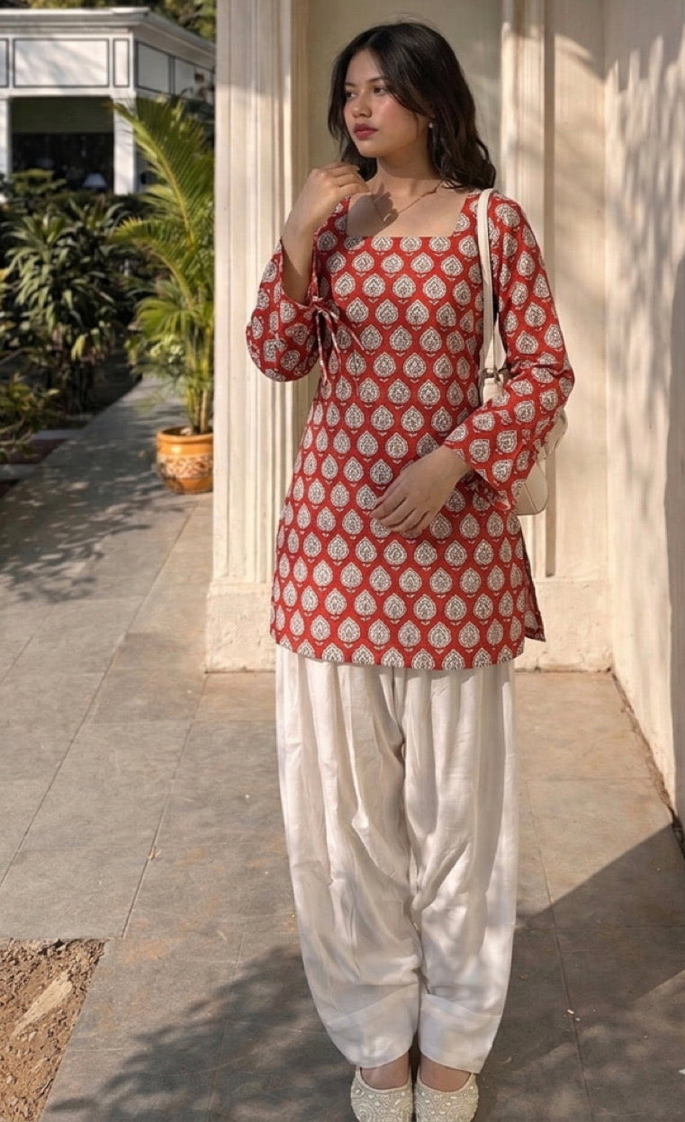 House of the Handblock Jaipur Handblock Printed Pure Cotton Corset Kurti | U Neck Deep Back with String | XS to 6XL