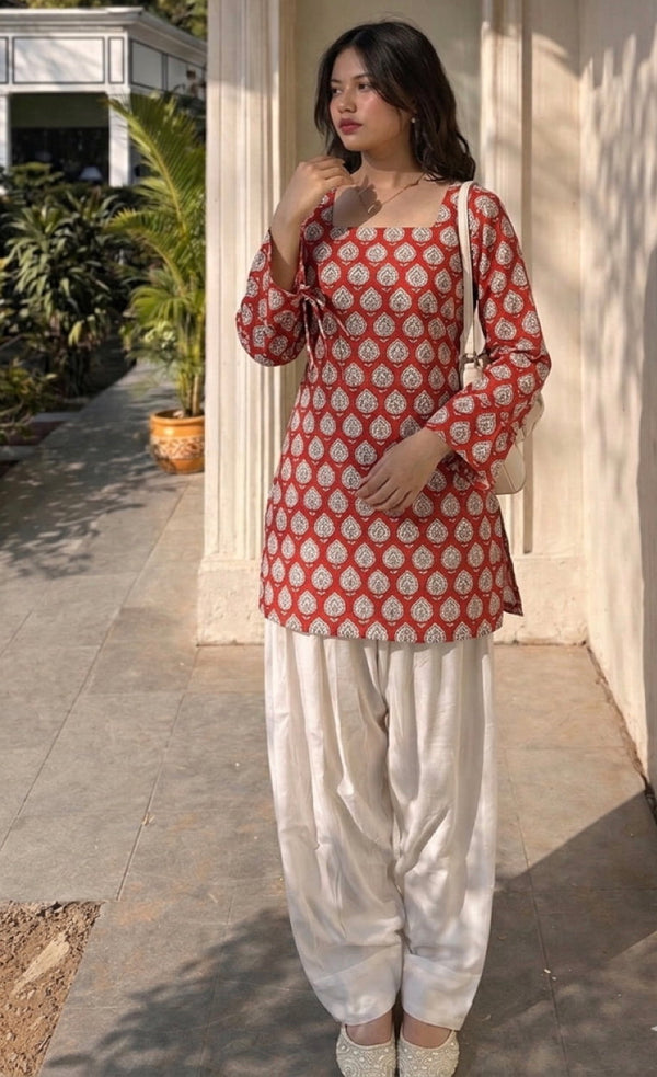 House of the Handblock Jaipur Handblock Printed Pure Cotton Corset Kurti | U Neck Deep Back with String | XS to 6XL