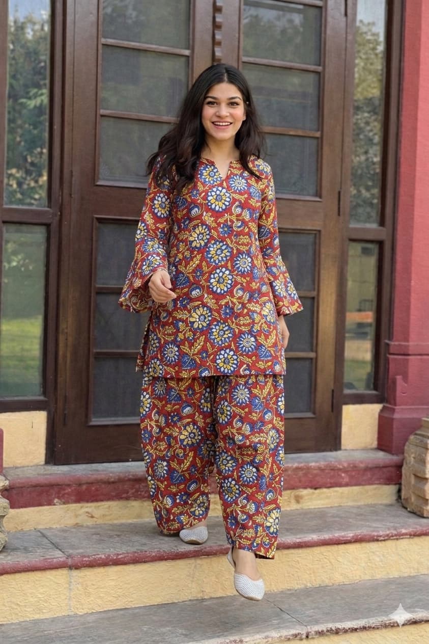 Handblock Printed Farsi Salwar Kurta Set | Pure Cotton Natural Dyes | Corset Back | Bell Sleeves | Sizes XS to 7XL | House of the Handblock Jaipur