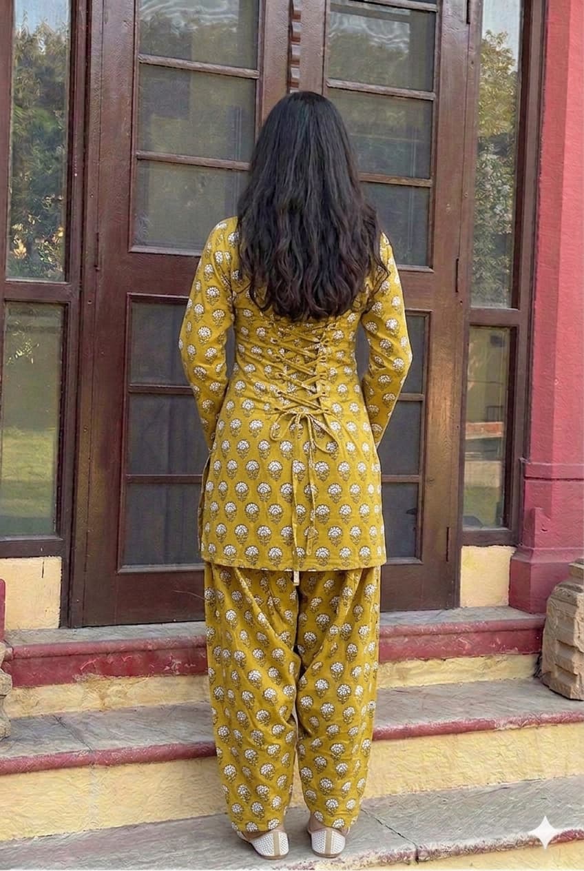 Handblock Printed Farsi Salwar Kurta Set | Pure Cotton Natural Dyes | Corset Back | Bell Sleeves | Sizes XS to 7XL | House of the Handblock Jaipur