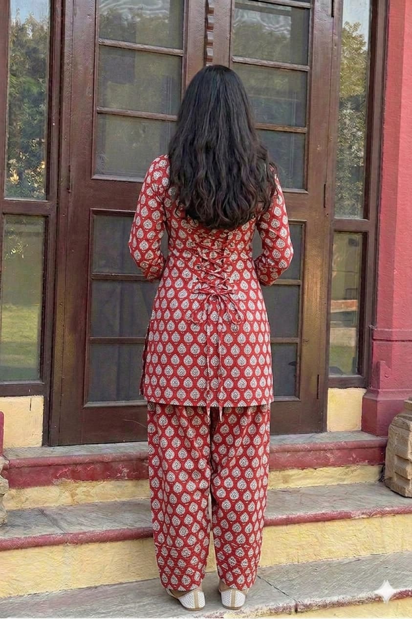 Handblock Printed Farsi Salwar Kurta Set | Pure Cotton Natural Dyes | Corset Back | Bell Sleeves | Sizes XS to 7XL | House of the Handblock Jaipur