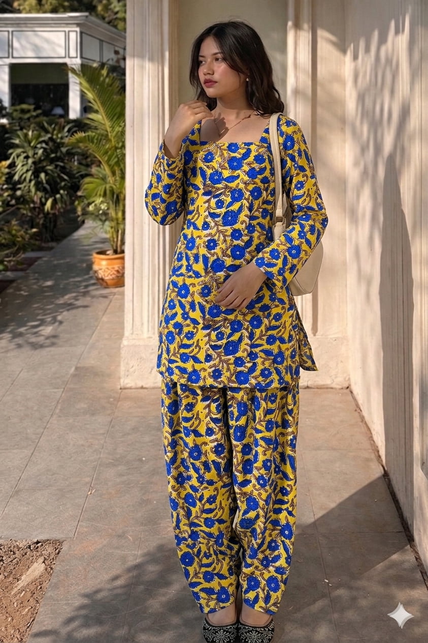 Handblock Printed Farsi Salwar Kurta Set | Pure Cotton Natural Dyes | Corset Back | Bell Sleeves | Sizes XS to 7XL | House of the Handblock Jaipur