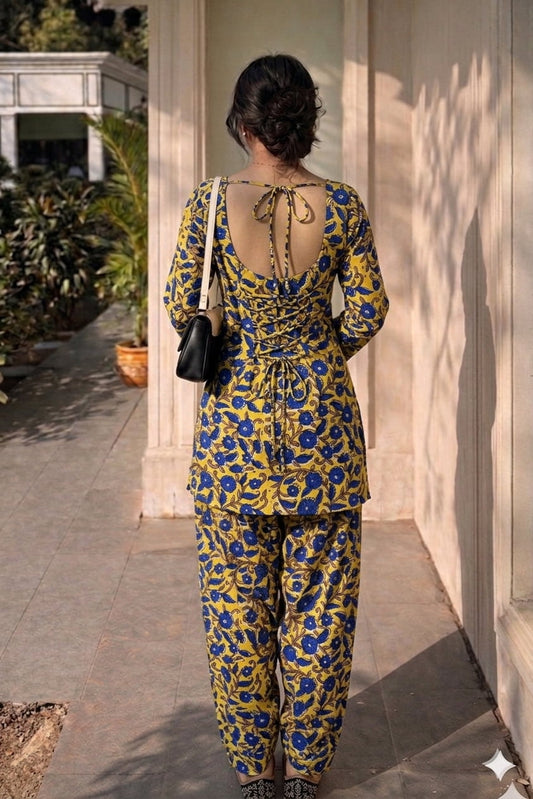 Handblock Printed Farsi Salwar Kurta Set | Pure Cotton Natural Dyes | Corset Back | Bell Sleeves | Sizes XS to 7XL | House of the Handblock Jaipur