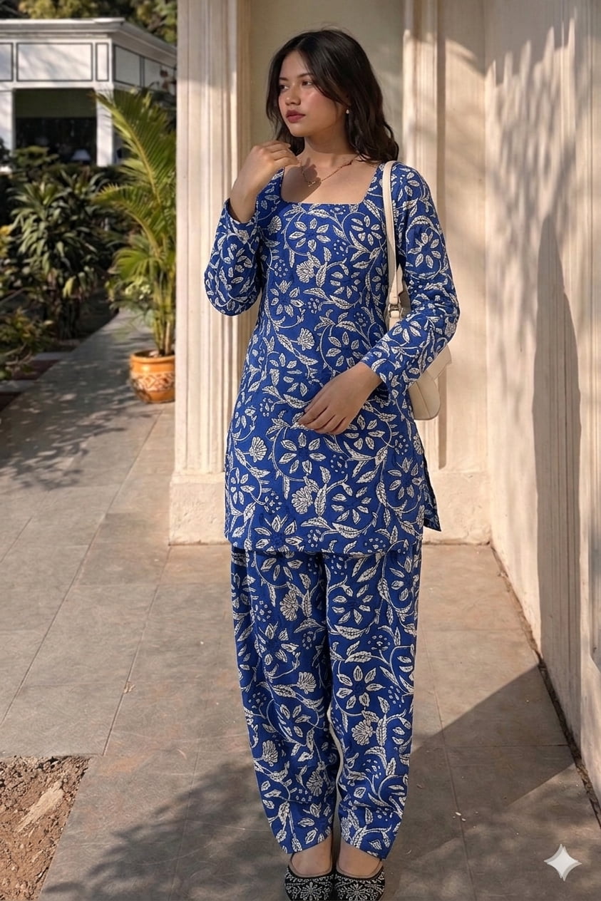 Handblock Printed Farsi Salwar Kurta Set | Pure Cotton Natural Dyes | Corset Back | Bell Sleeves | Sizes XS to 7XL | House of the Handblock Jaipur