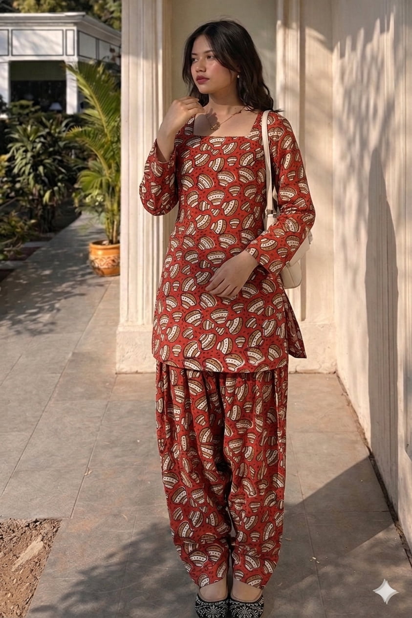 Handblock Printed Farsi Salwar Kurta Set | Pure Cotton Natural Dyes | Corset Back | Bell Sleeves | Sizes XS to 7XL | House of the Handblock Jaipur