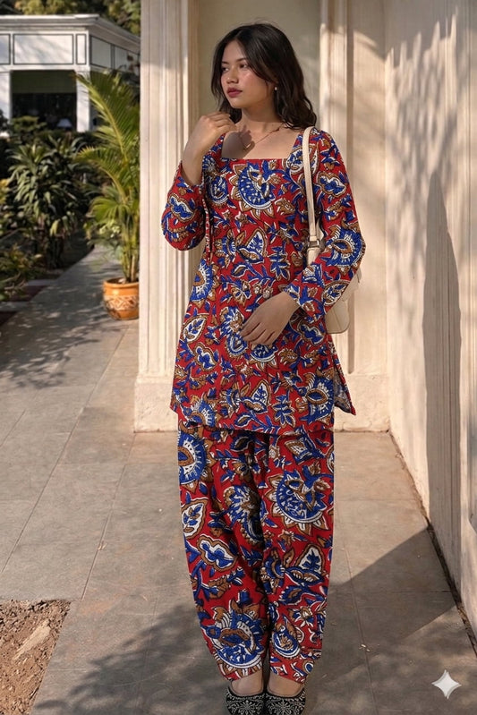 Handblock Printed Farsi Salwar Kurta Set | Pure Cotton Natural Dyes | Corset Back | Bell Sleeves | Sizes XS to 7XL | House of the Handblock Jaipur