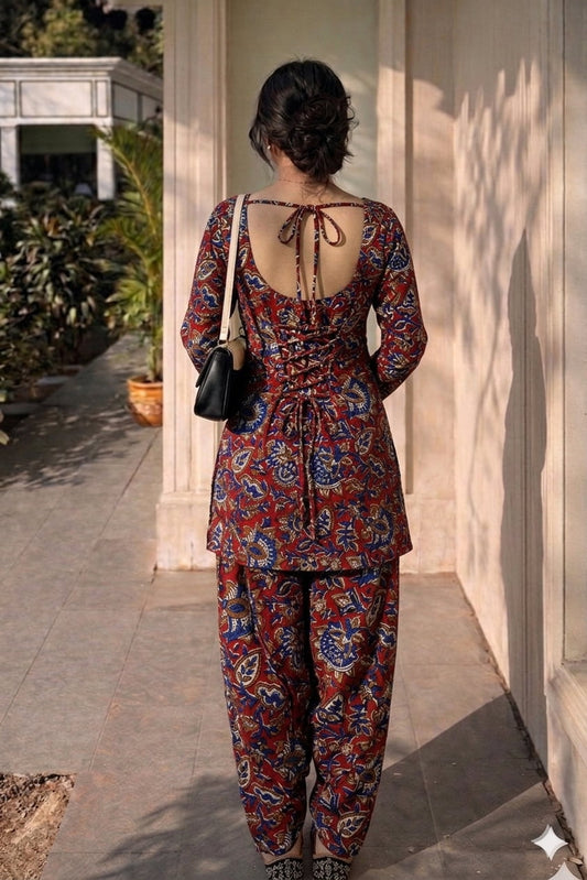 Handblock Printed Farsi Salwar Kurta Set | Pure Cotton Natural Dyes | Corset Back | Bell Sleeves | Sizes XS to 7XL | House of the Handblock Jaipur