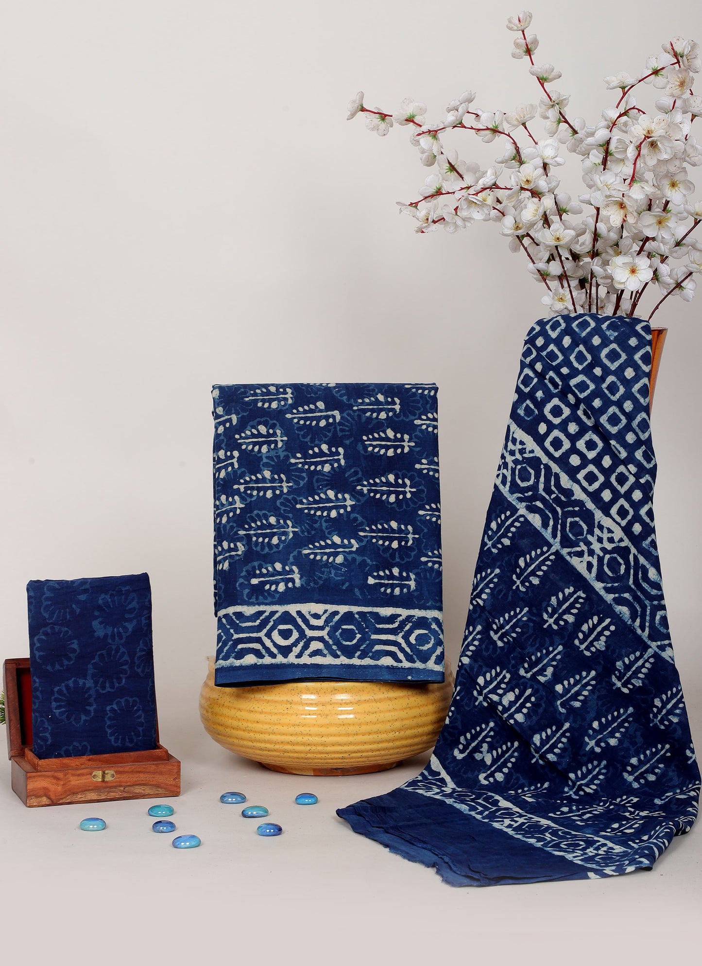 INDIGO Handblock Printed Unstitched Cotton Suit Set – House of the Handblock