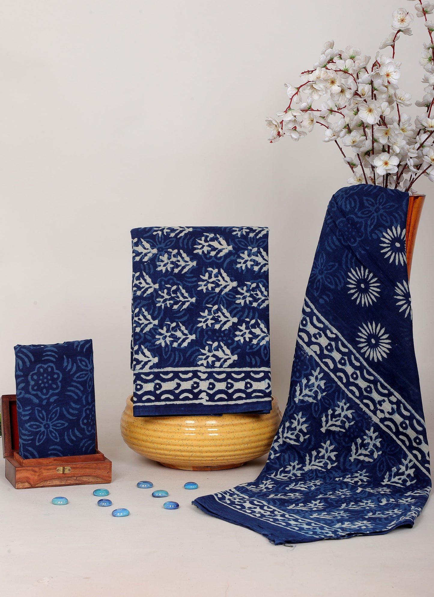 INDIGO Handblock Printed Unstitched Cotton Suit Set – House of the Handblock