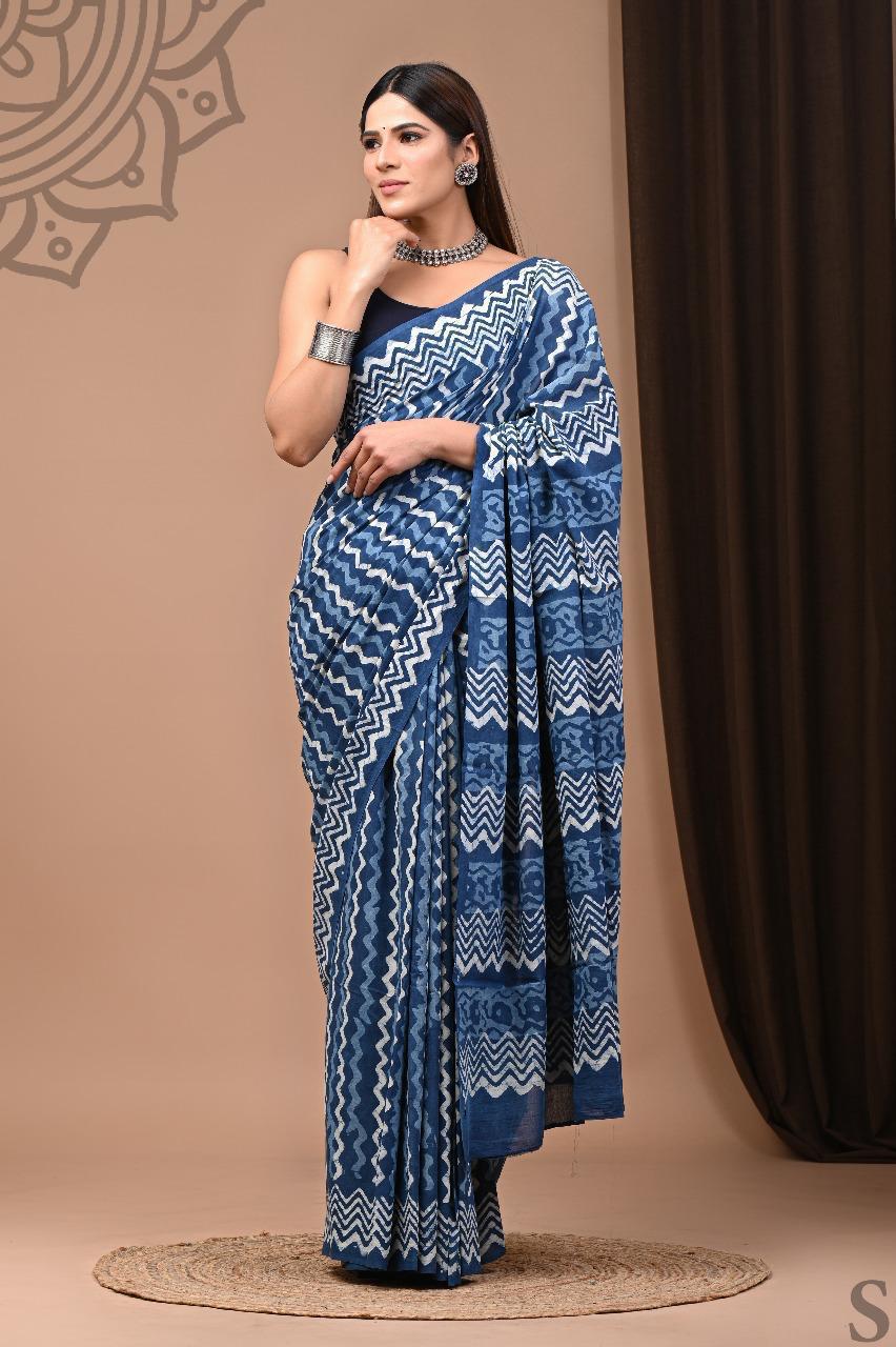 Lightweight Cotton Mulmul Saree – Handcrafted Elegance by House of the Handblock