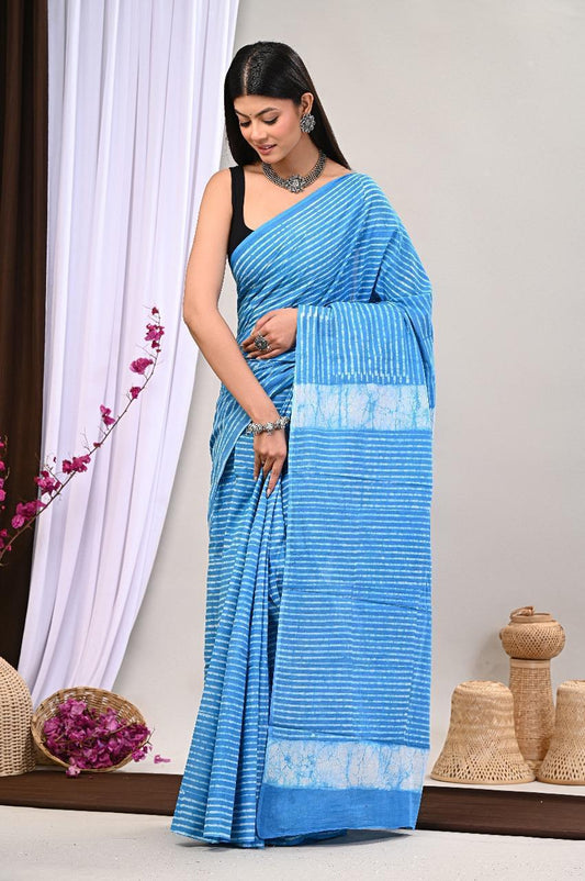 Lightweight Cotton Mulmul Saree – Handcrafted Elegance by House of the Handblock