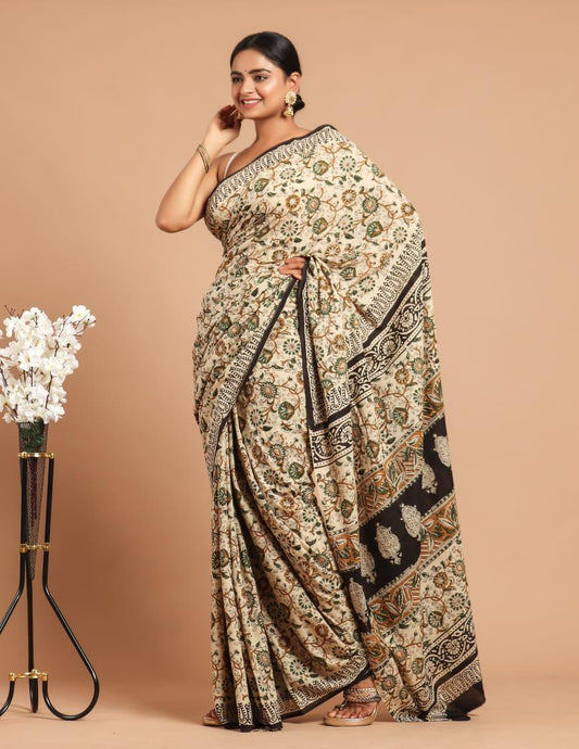 Lightweight Cotton Mulmul Saree – Handcrafted Elegance by House of the Handblock