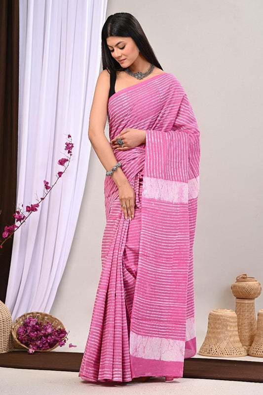 Lightweight Cotton Mulmul Saree – Handcrafted Elegance by House of the Handblock