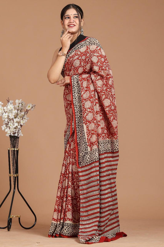 Lightweight Cotton Mulmul Saree – Handcrafted Elegance by House of the Handblock
