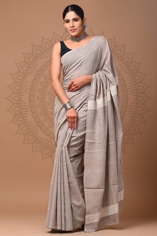 Lightweight Cotton Mulmul Saree – Handcrafted Elegance by House of the Handblock