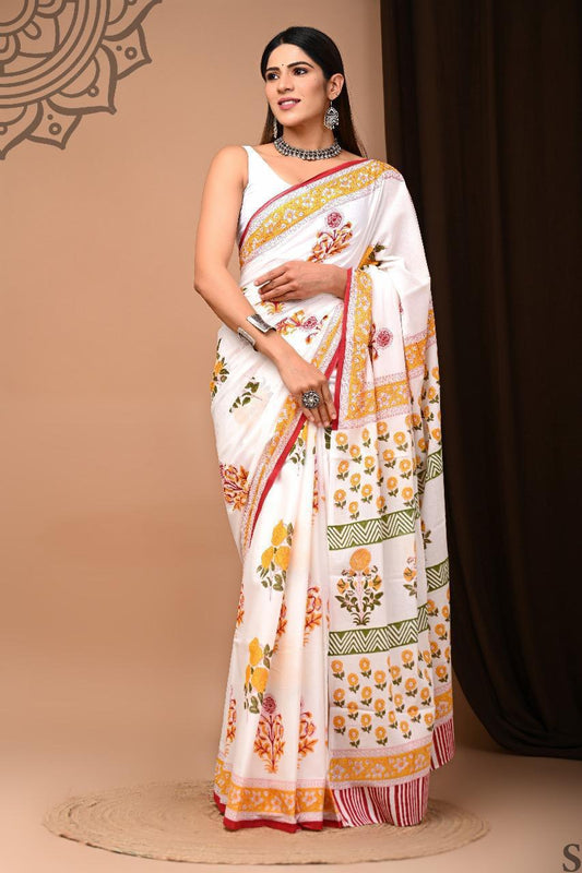 Lightweight Cotton Mulmul Saree – Handcrafted Elegance by House of the Handblock