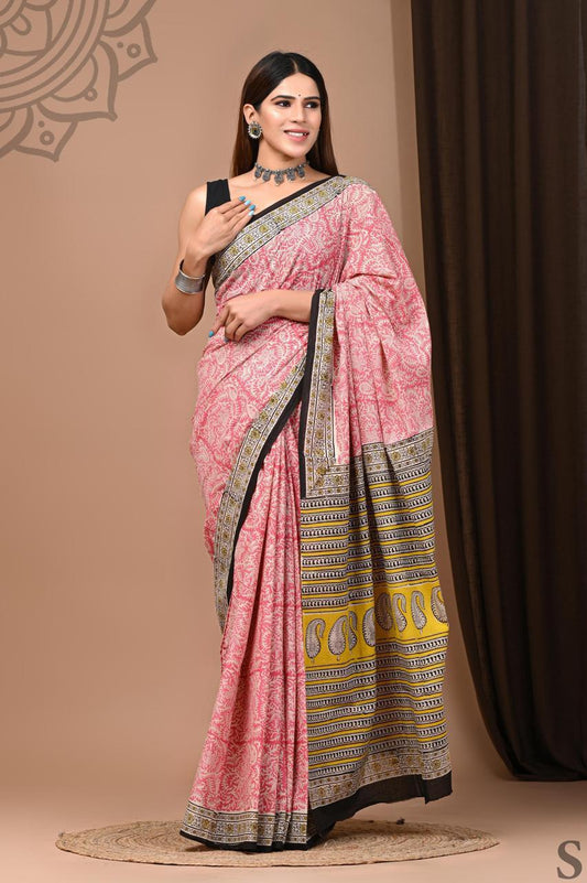 Lightweight Cotton Mulmul Saree – Handcrafted Elegance by House of the HandblocK