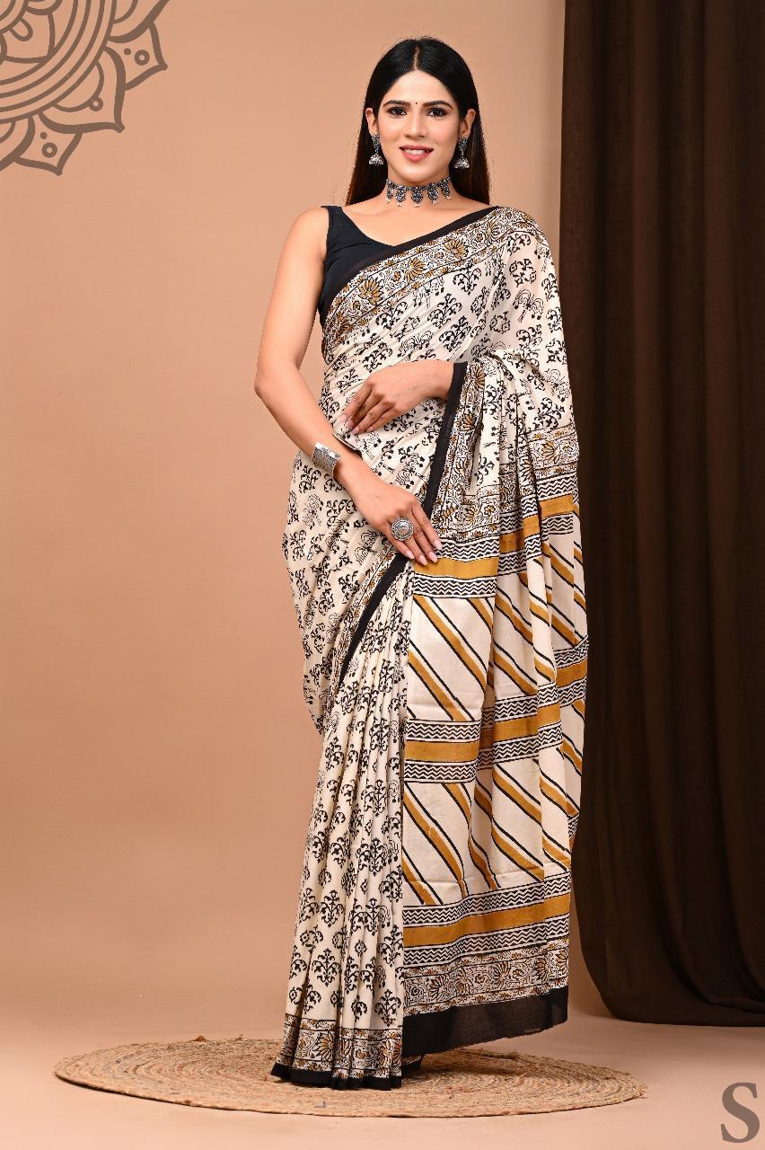 Lightweight Cotton Mulmul Saree – Handcrafted Elegance by House of the HandblocK