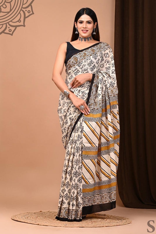 Lightweight Cotton Mulmul Saree – Handcrafted Elegance by House of the HandblocK