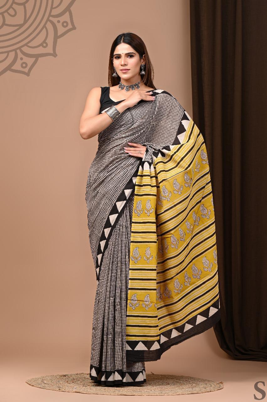 Lightweight Cotton Mulmul Saree – Handcrafted Elegance by House of the HandblocK