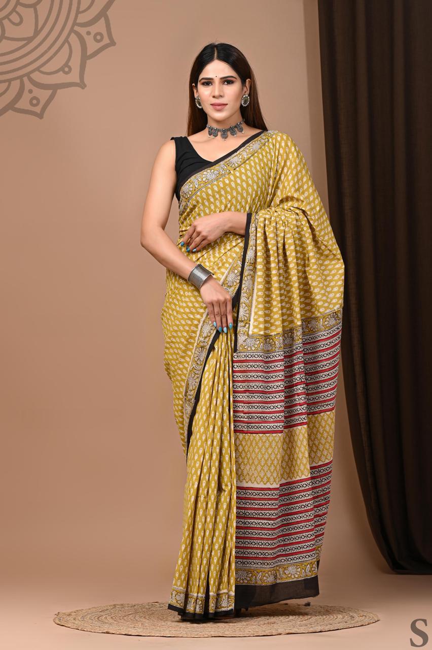 Lightweight Cotton Mulmul Saree – Handcrafted Elegance by House of the HandblocK