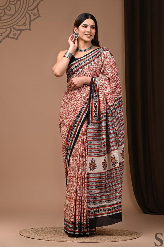 Lightweight Cotton Mulmul Saree – Handcrafted Elegance by House of the HandblocK